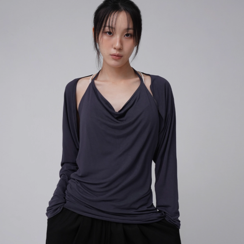 핏치 드레이프 홀터 가디건 SET