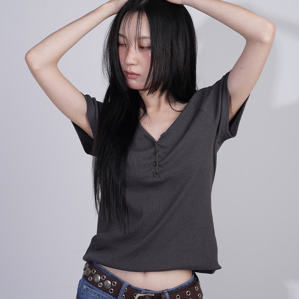 지르빅 브이넥 언발 티셔츠