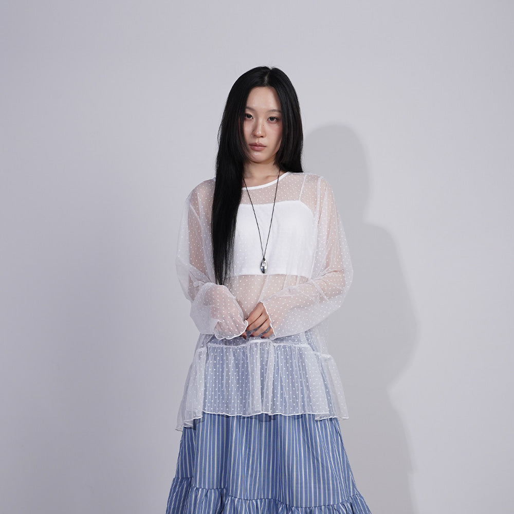라벤틱 시스루 도트 롱슬리브